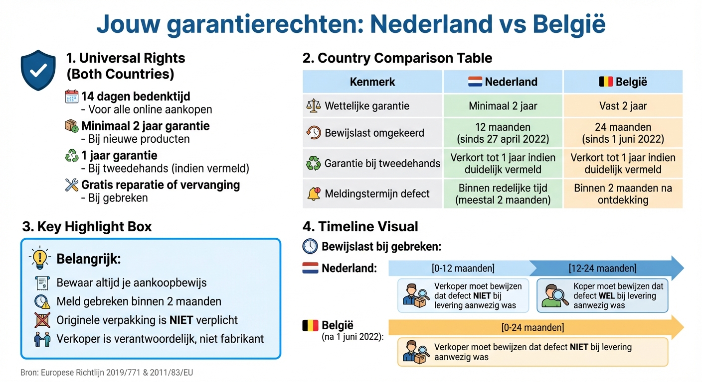 Garantierechten Nederland vs België: bedenktijd, bewijslast en wettelijke garantie bij retourdeals