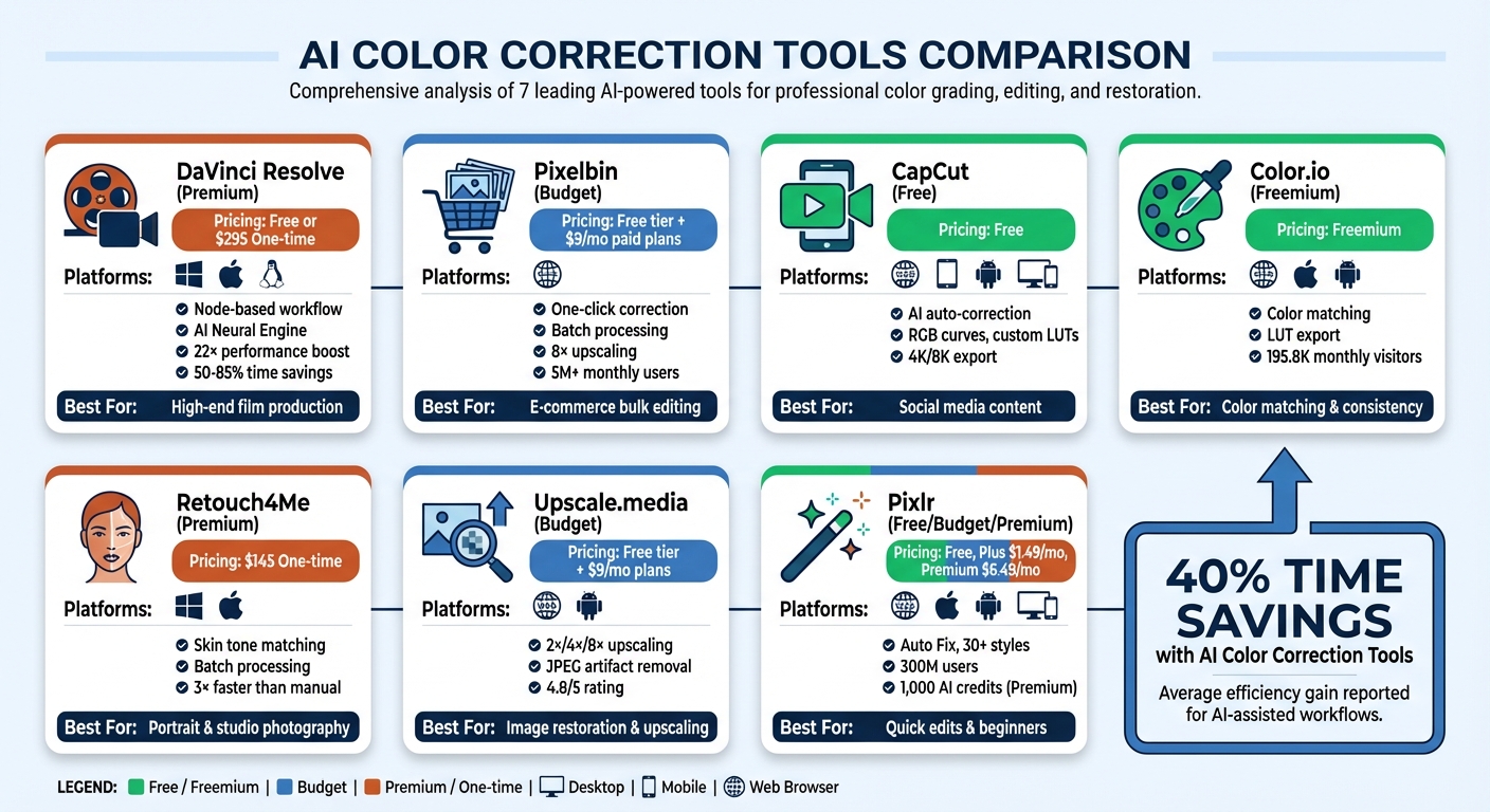 AI Color Correction Tools Comparison: Features, Pricing and Best Use Cases