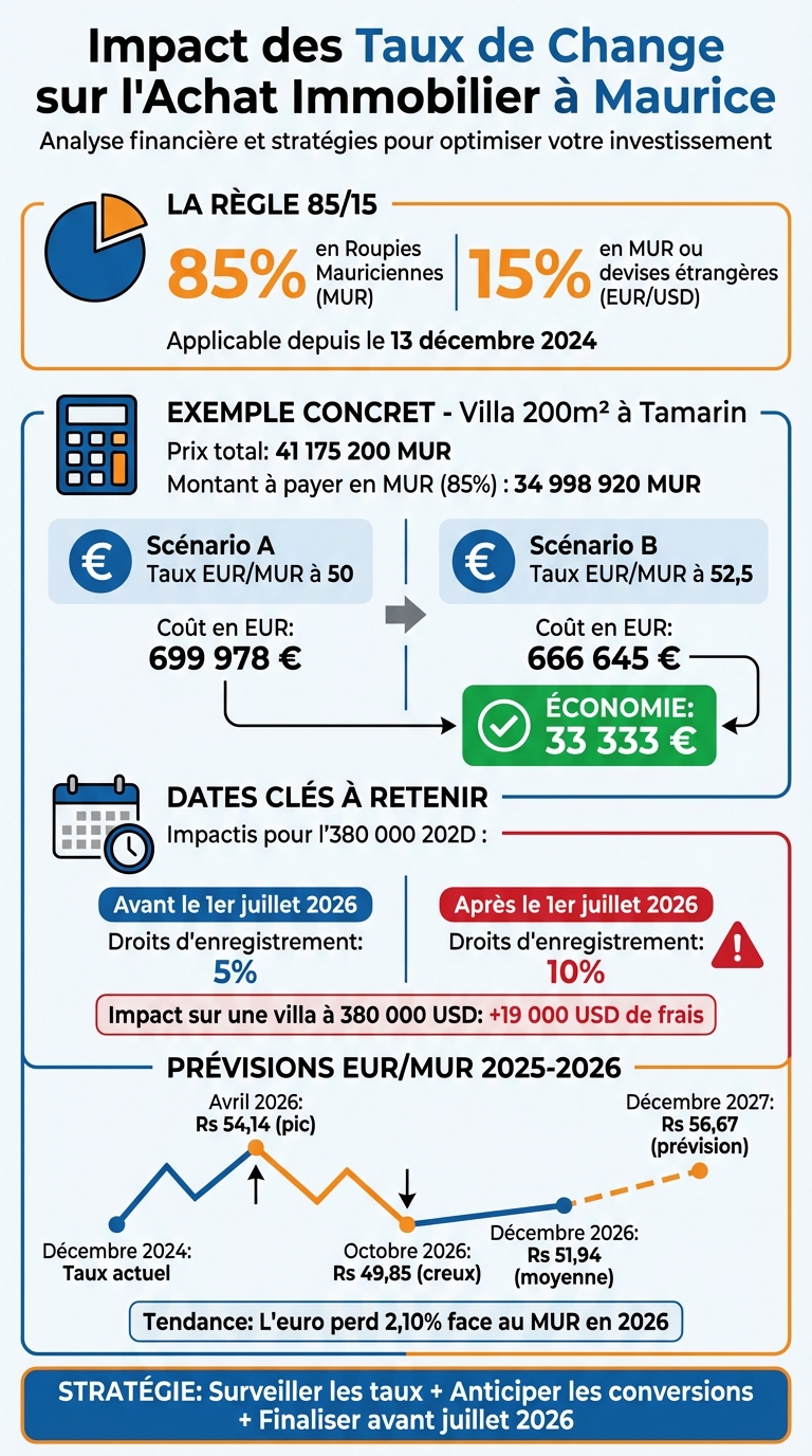 Impact des taux de change EUR/MUR sur l'achat immobilier à Maurice