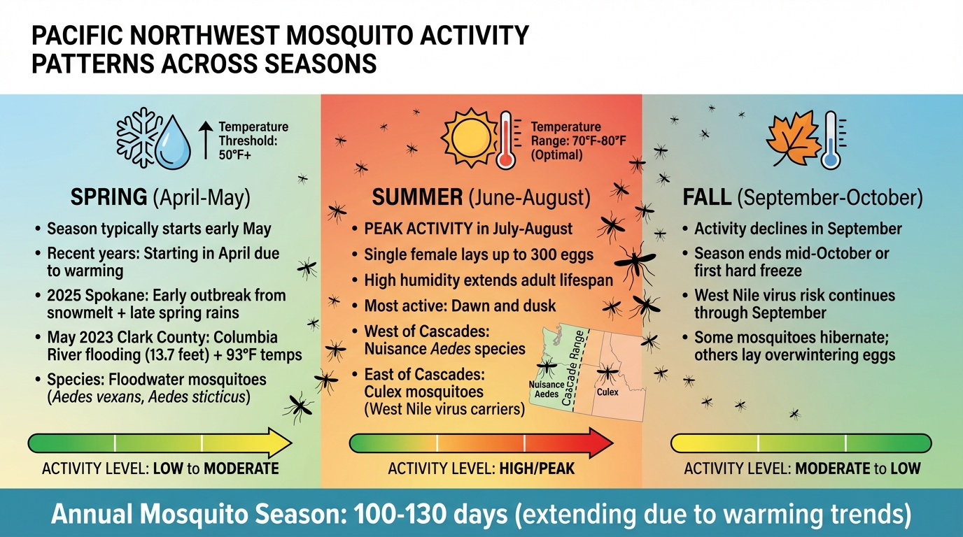 Pacific Northwest Mosquito Season Timeline: Spring Through Fall Activity Patterns