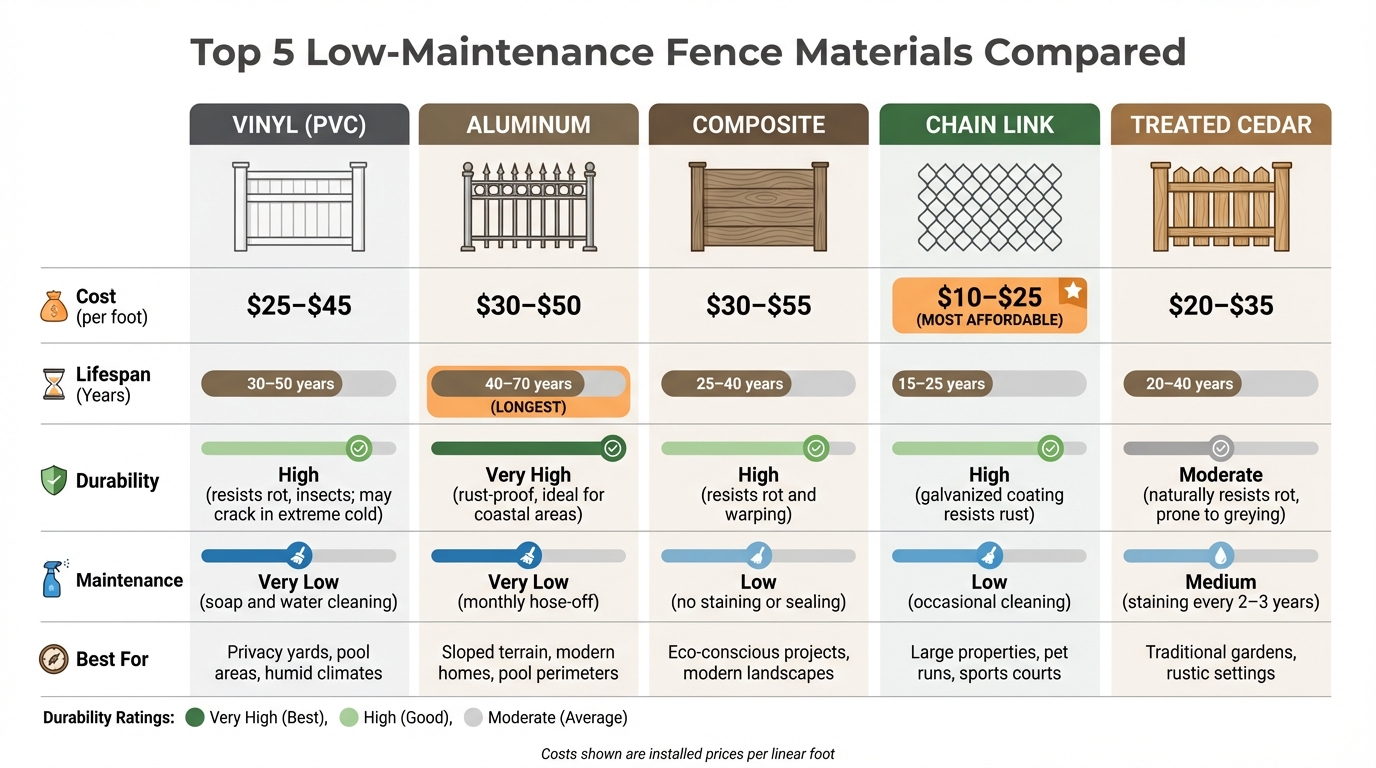 Low-Maintenance Fence Materials Comparison: Cost, Lifespan, and Durability