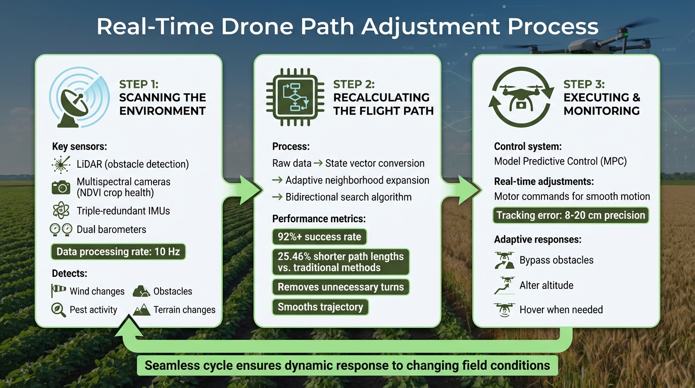 How Agricultural Drones Adjust Flight Paths in Real-Time: 3-Step Process