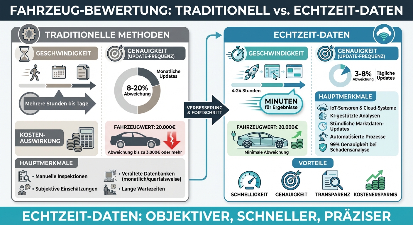 Vergleich: Traditionelle vs. Echtzeit-Fahrzeugbewertung - Geschwindigkeit, Genauigkeit und Kosten