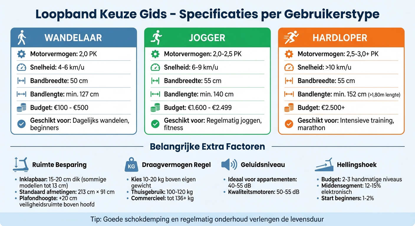Loopband keuze gids: motorvermogen en specificaties per gebruikerstype