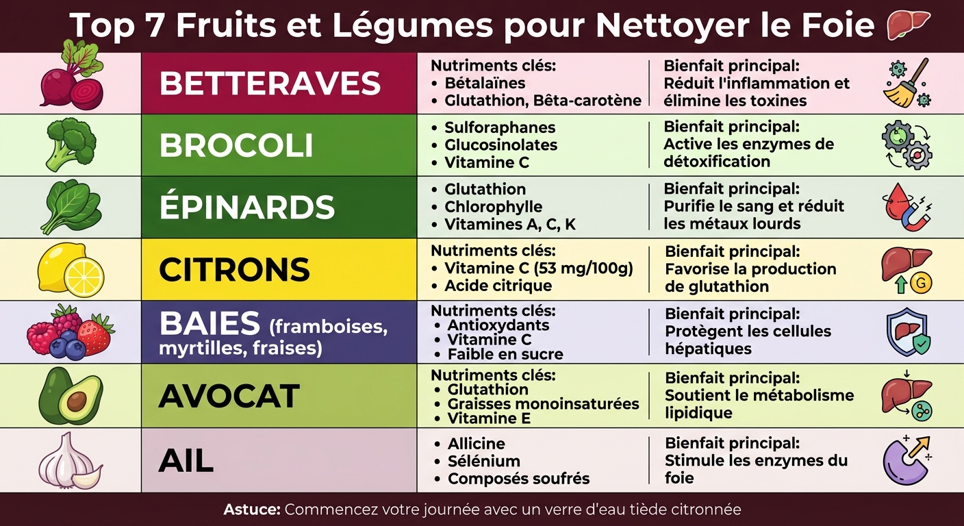 7 fruits et légumes détox pour le foie : nutriments et bienfaits