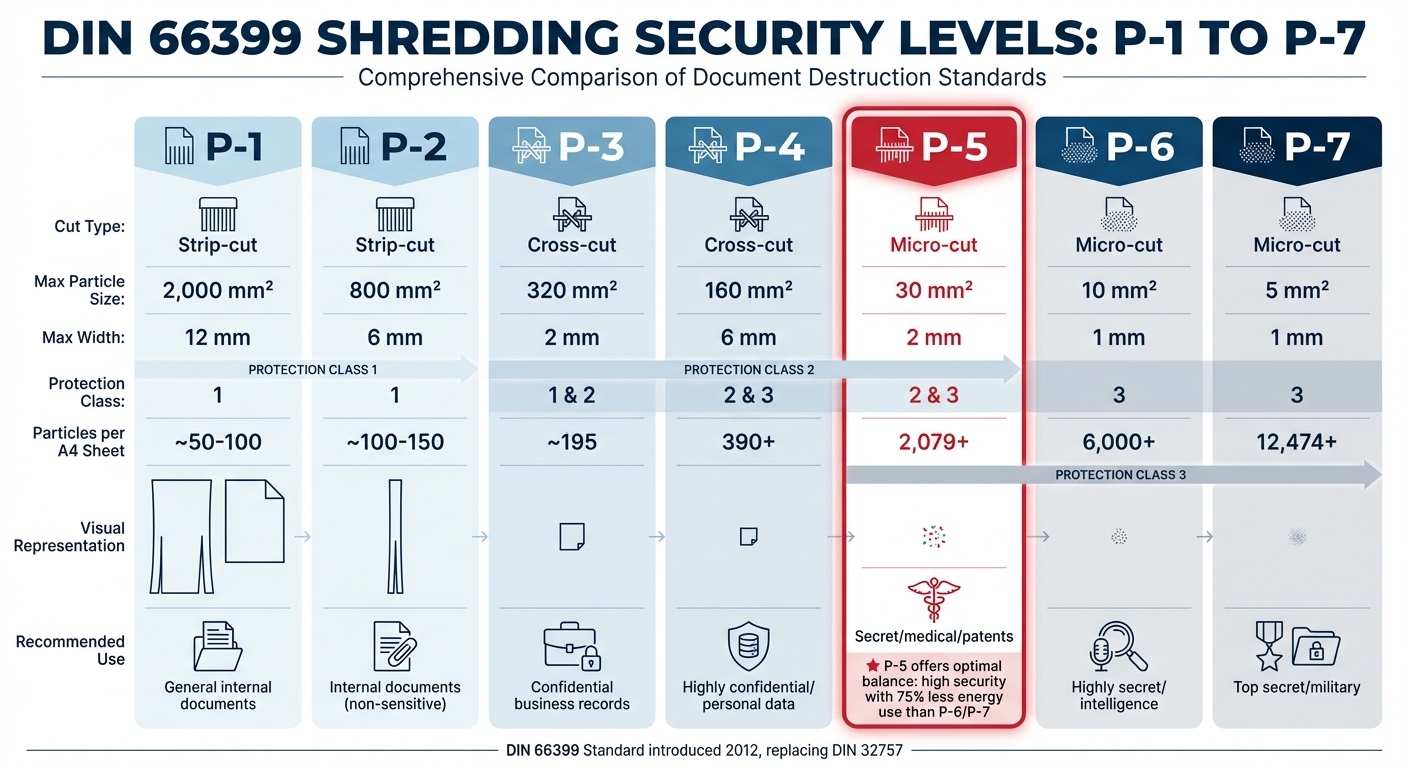 DIN 66399 Shredding Security Levels P-1 to P-7 Comparison Chart