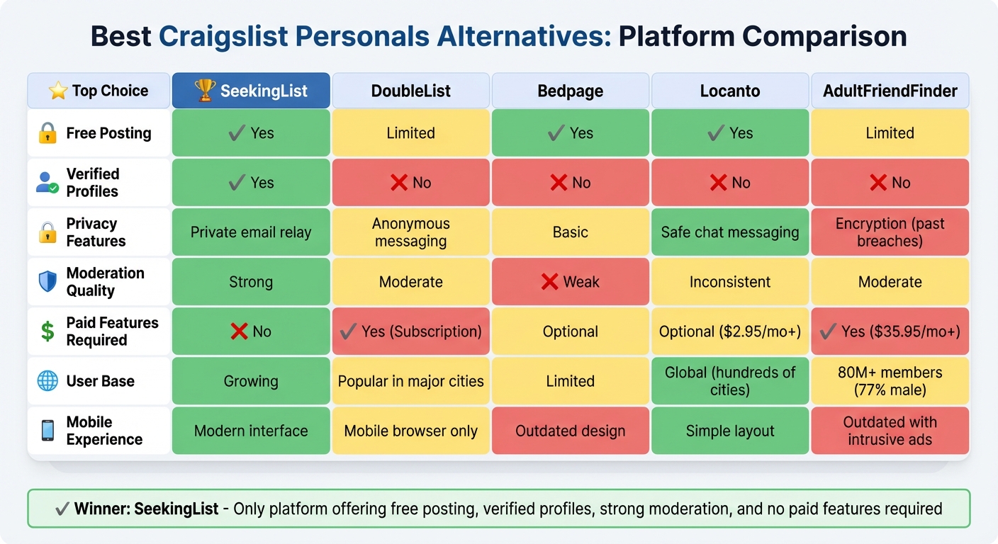 Craigslist Personals Alternatives Comparison Chart: Features, Pricing, and Safety