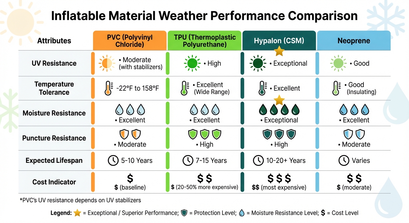 Weather Damage Comparison Chart for Inflatable Materials