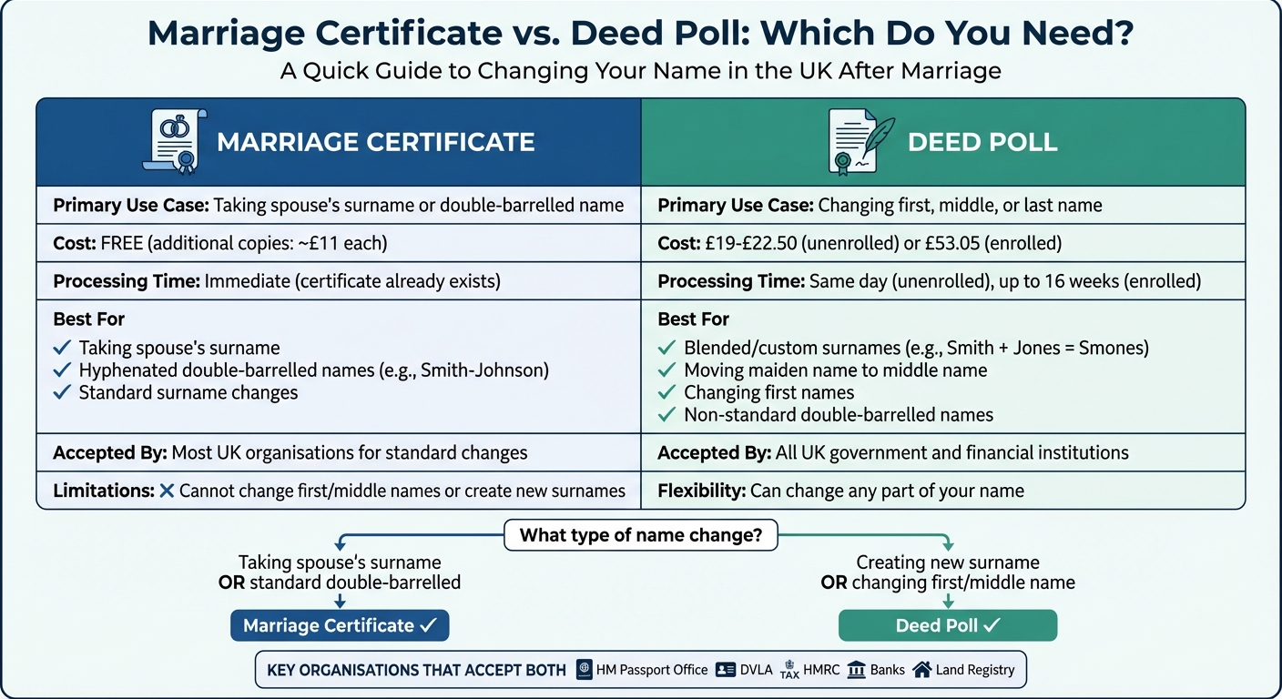 Marriage Certificate vs Deed Poll Comparison for UK Name Changes