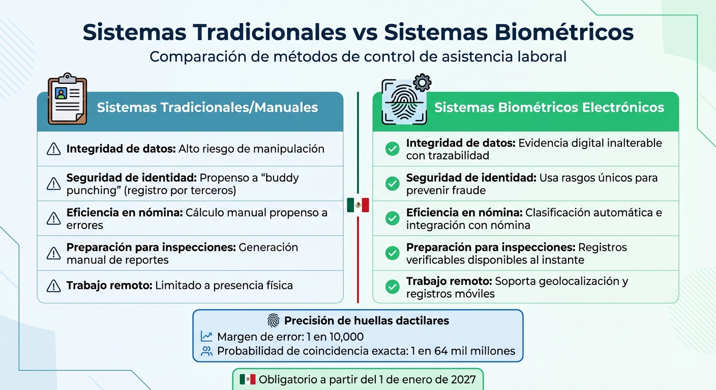 Comparación: Sistemas Tradicionales vs Biométricos para Control de Asistencia en México