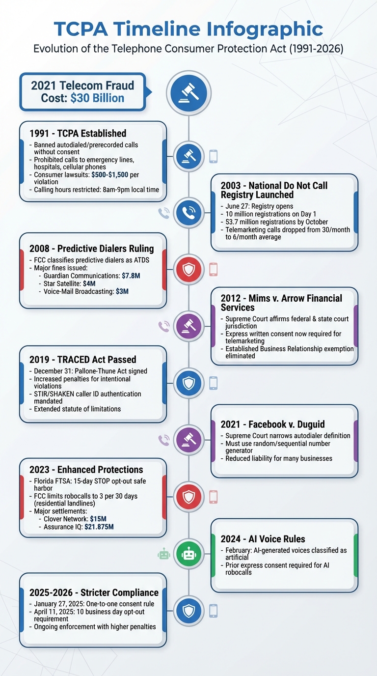 TCPA Evolution Timeline: Major Milestones from 1991 to 2026