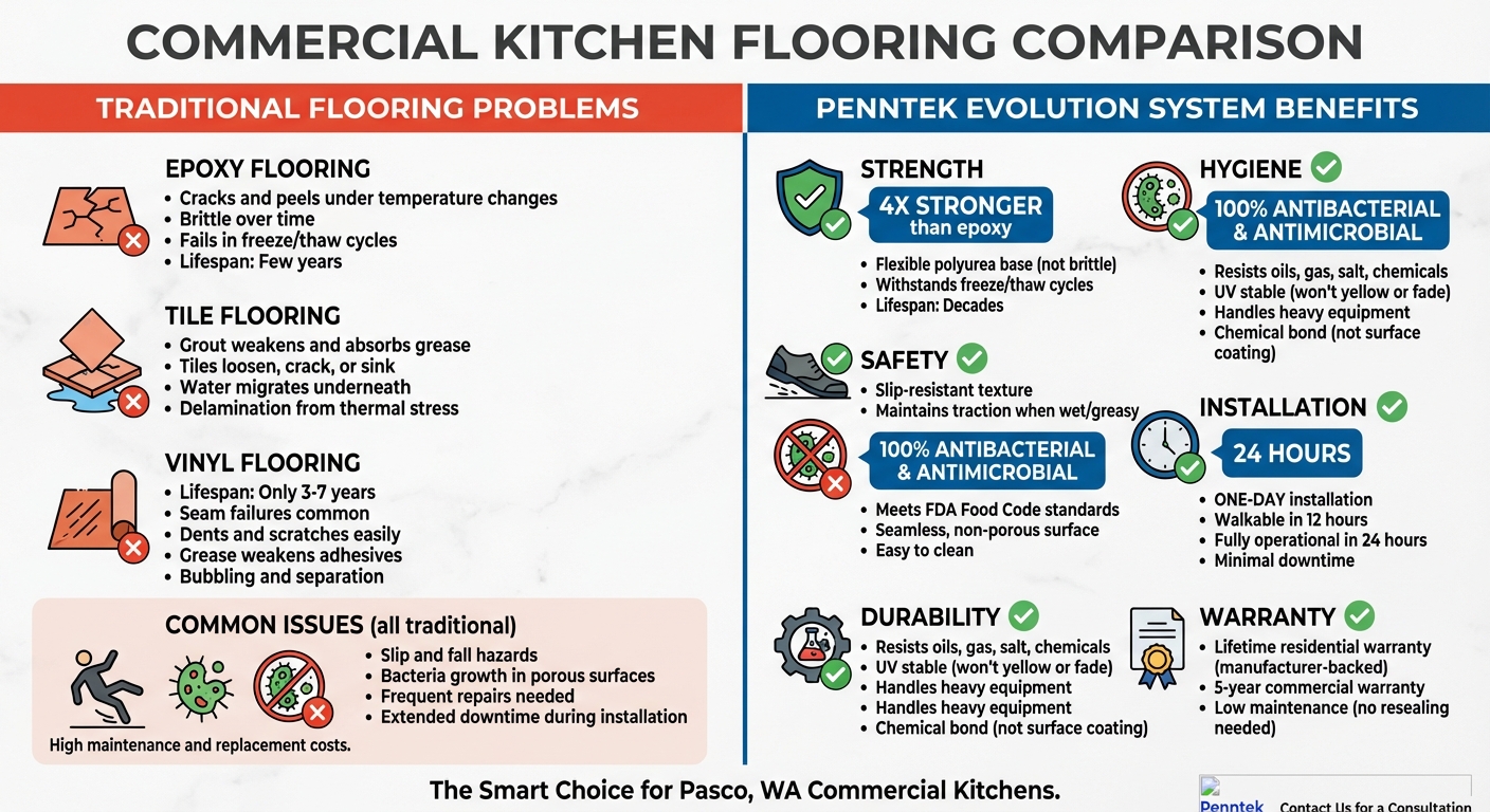 Commercial Kitchen Flooring Pasco: High-Traffic Solutions For Local Businesses 5 Penntek Evolution System Vs Traditional Flooring Comparison For Commercial Kitchens