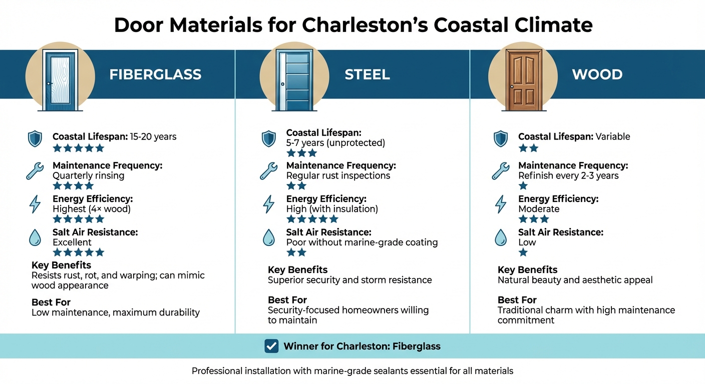 Charleston Coastal Door Materials Comparison: Fiberglass vs Steel vs Wood