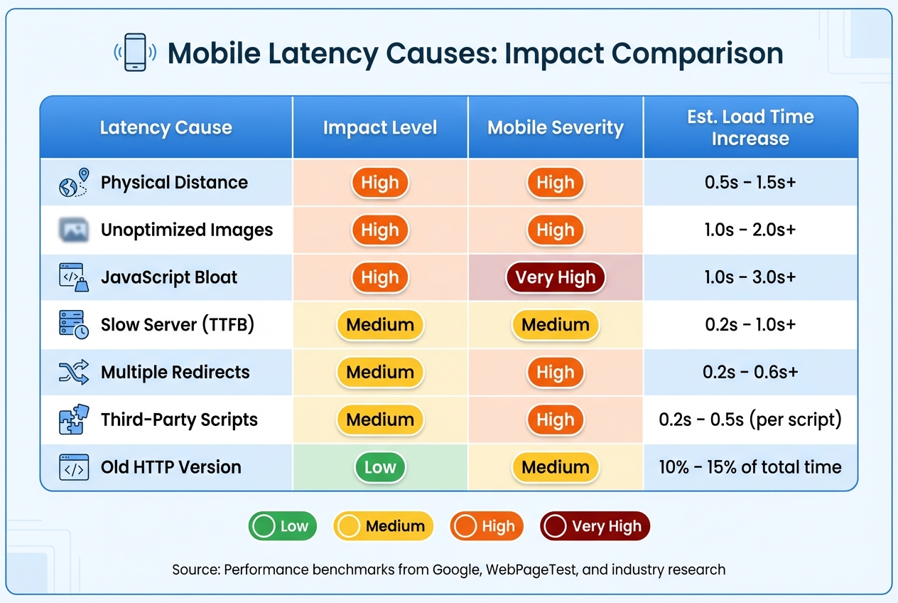 Mobile Latency Causes and Their Impact on Page Load Time