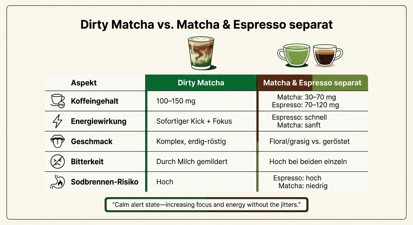 Dirty Matcha vs. Matcha und Espresso separat: Koffeingehalt, Wirkung und Geschmack im Vergleich