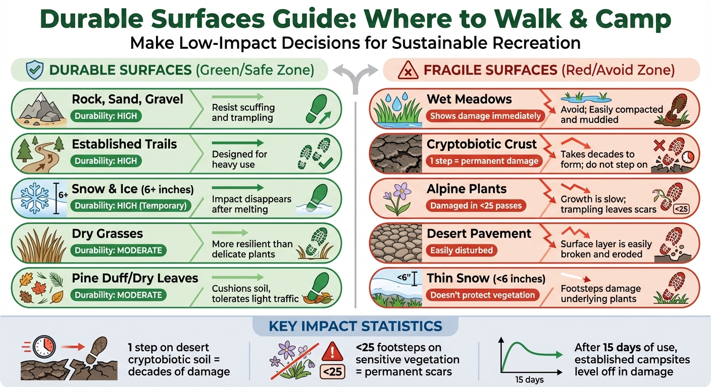 Durable vs Fragile Surfaces Guide for Leave No Trace Camping and Hiking