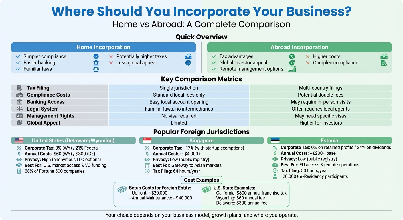 Home vs Abroad Business Incorporation Comparison: Costs, Taxes, and Requirements