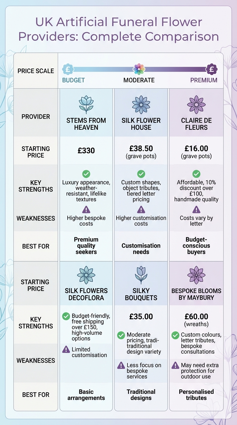 UK Artificial Funeral Flower Providers Comparison: Pricing and Features