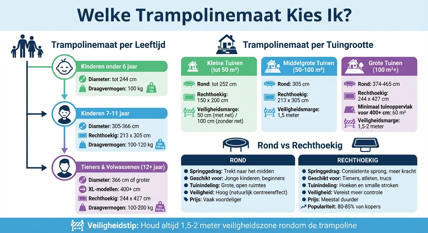 Trampolinemaat kiezen: gids per leeftijd en tuingrootte