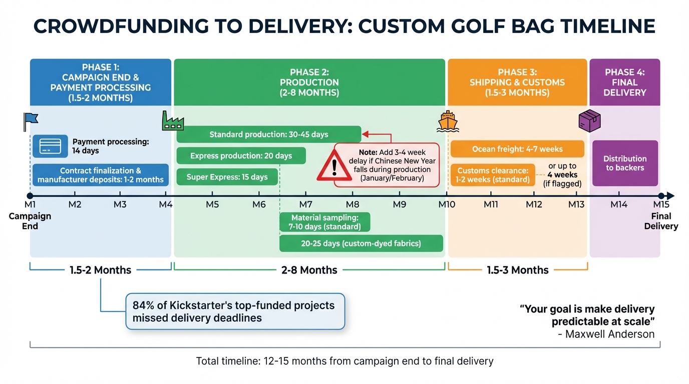 Custom Golf Bag Crowdfunding Timeline: 12-15 Month Production & Delivery Process