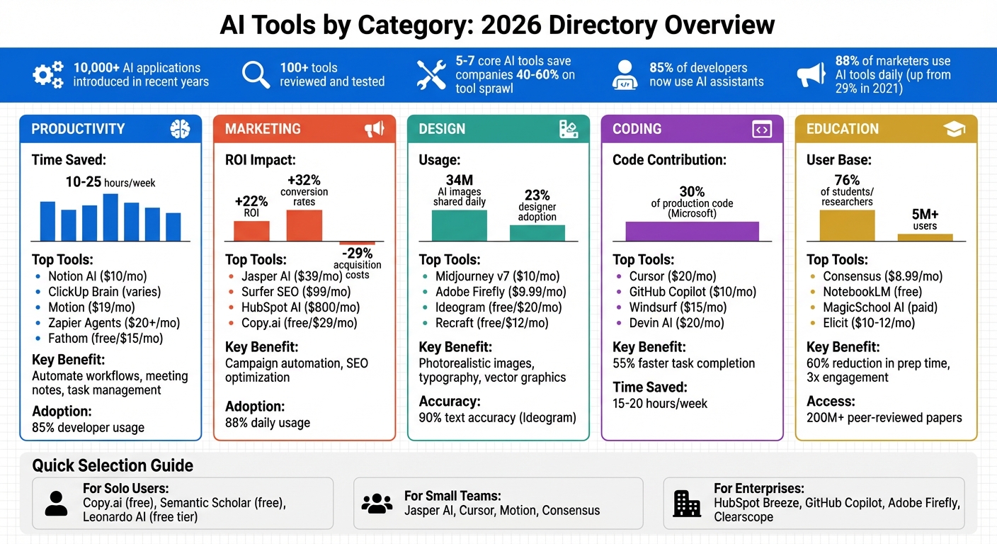 AI Tools Comparison by Category: Features, Pricing, and Time Savings 2026
