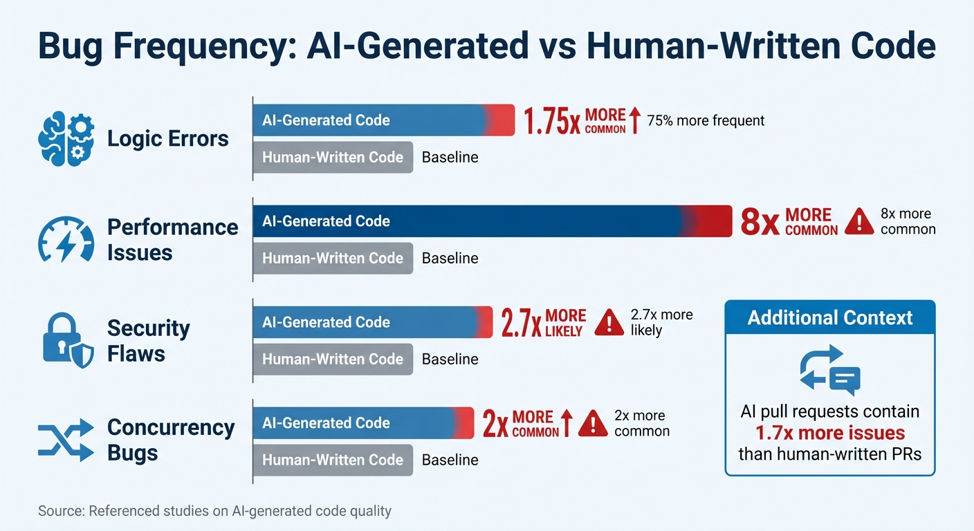 AI-Generated Code Bug Frequency Comparison vs Human-Written Code