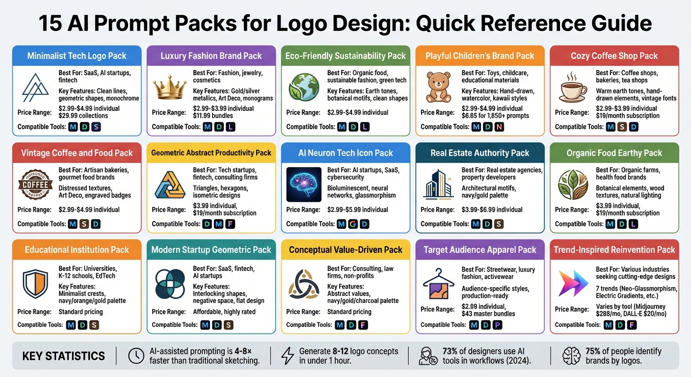 15 AI Prompt Packs for Logo Design: Quick Reference Guide by Industry