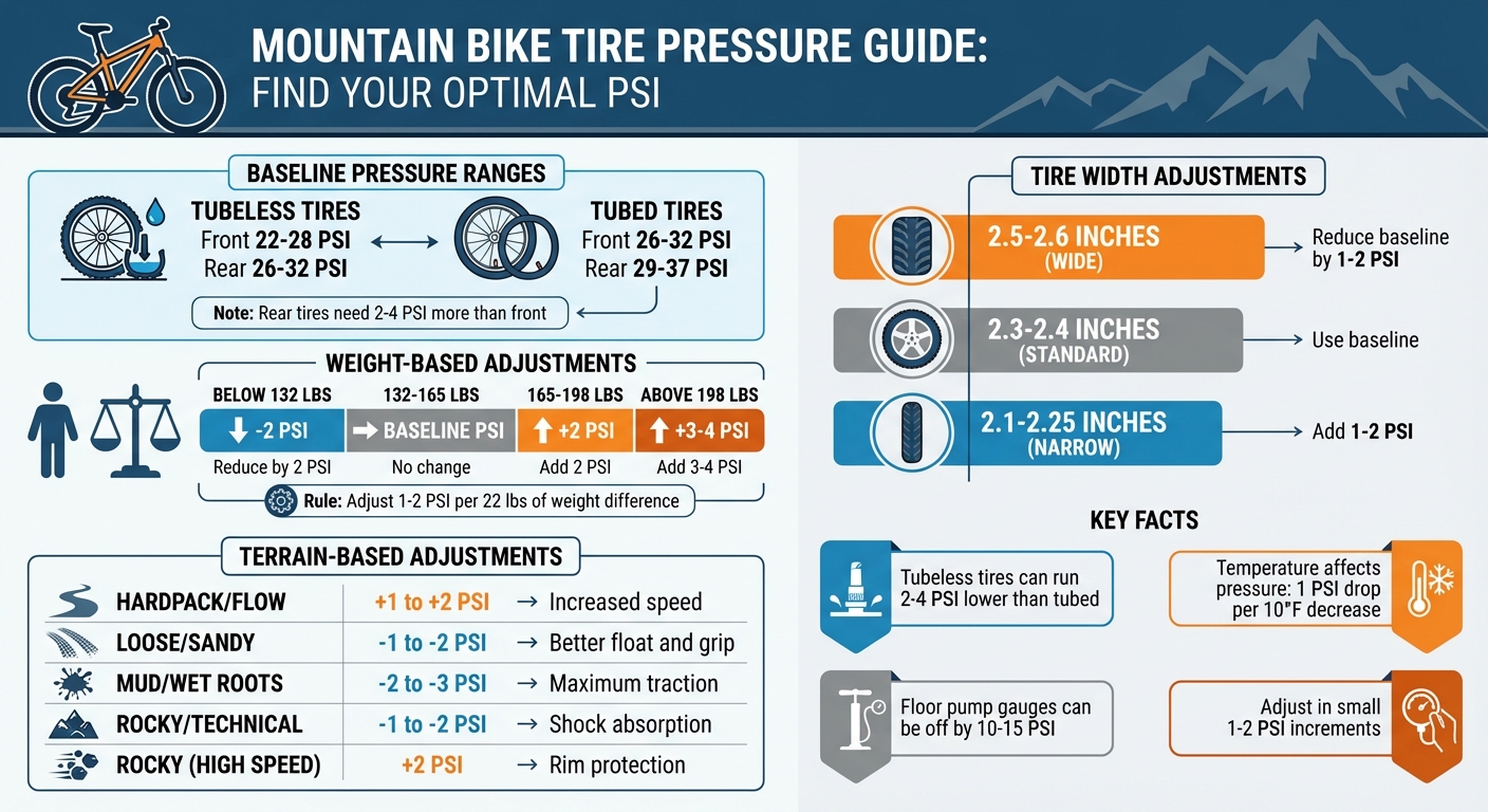 MTB Tire Pressure Guide: Baseline Settings and Adjustments by Weight, Tire Type, and Terrain