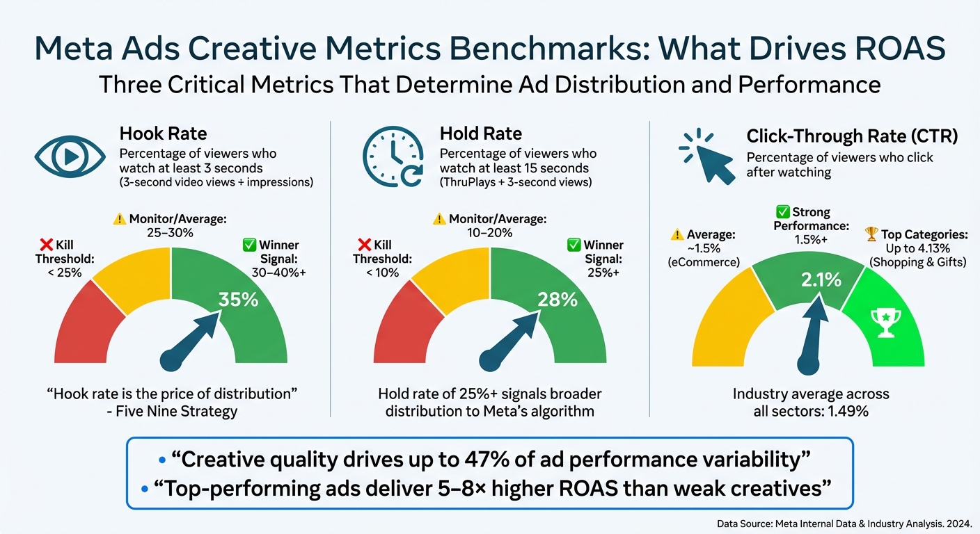 Meta Ads Creative Performance Metrics: Hook Rate, Hold Rate, and CTR Benchmarks