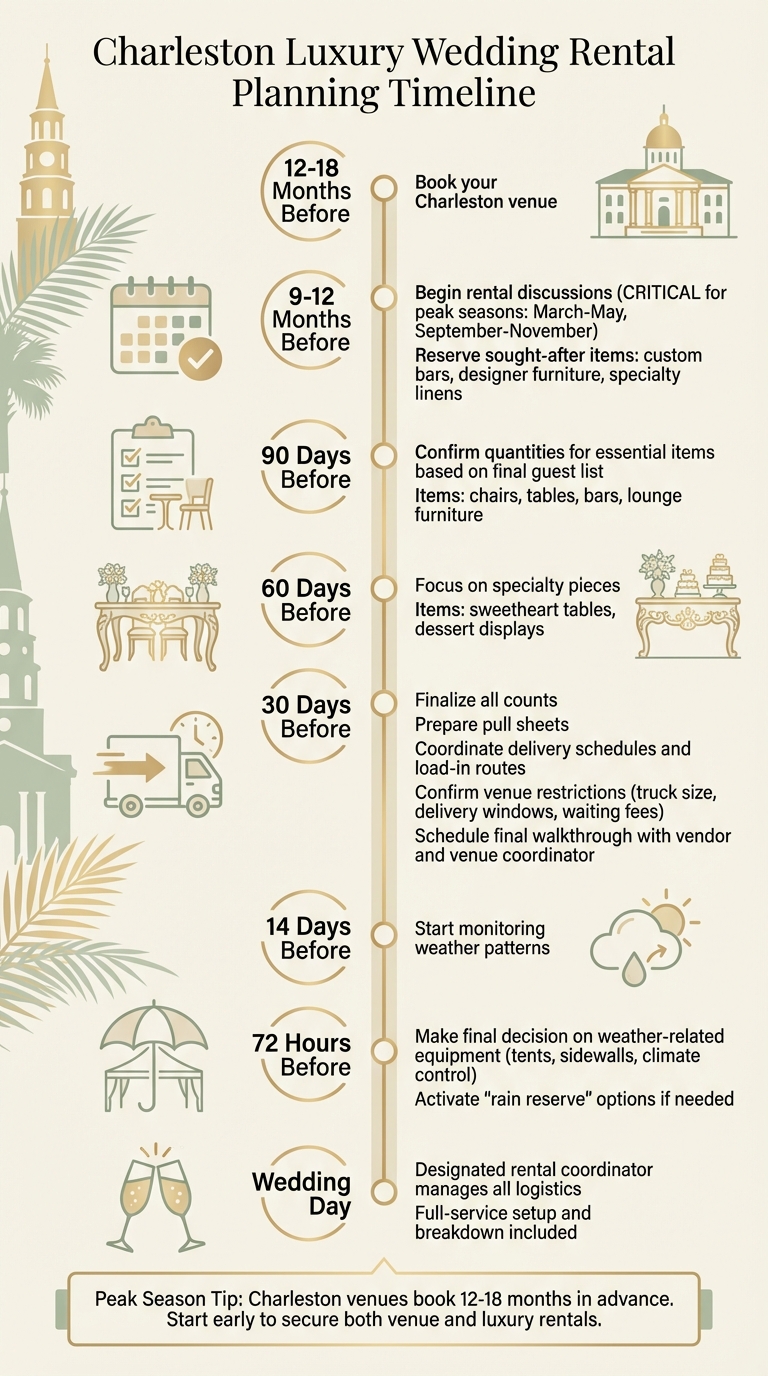 Charleston Luxury Wedding Rental Planning Timeline: 12-Month Checklist