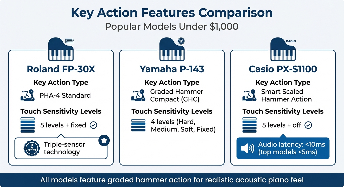 Key Action Features Comparison of Popular Affordable Digital Pianos