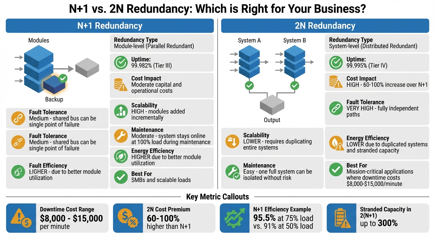 N+1 vs 2N UPS Redundancy Comparison: Cost, Uptime, and Efficiency