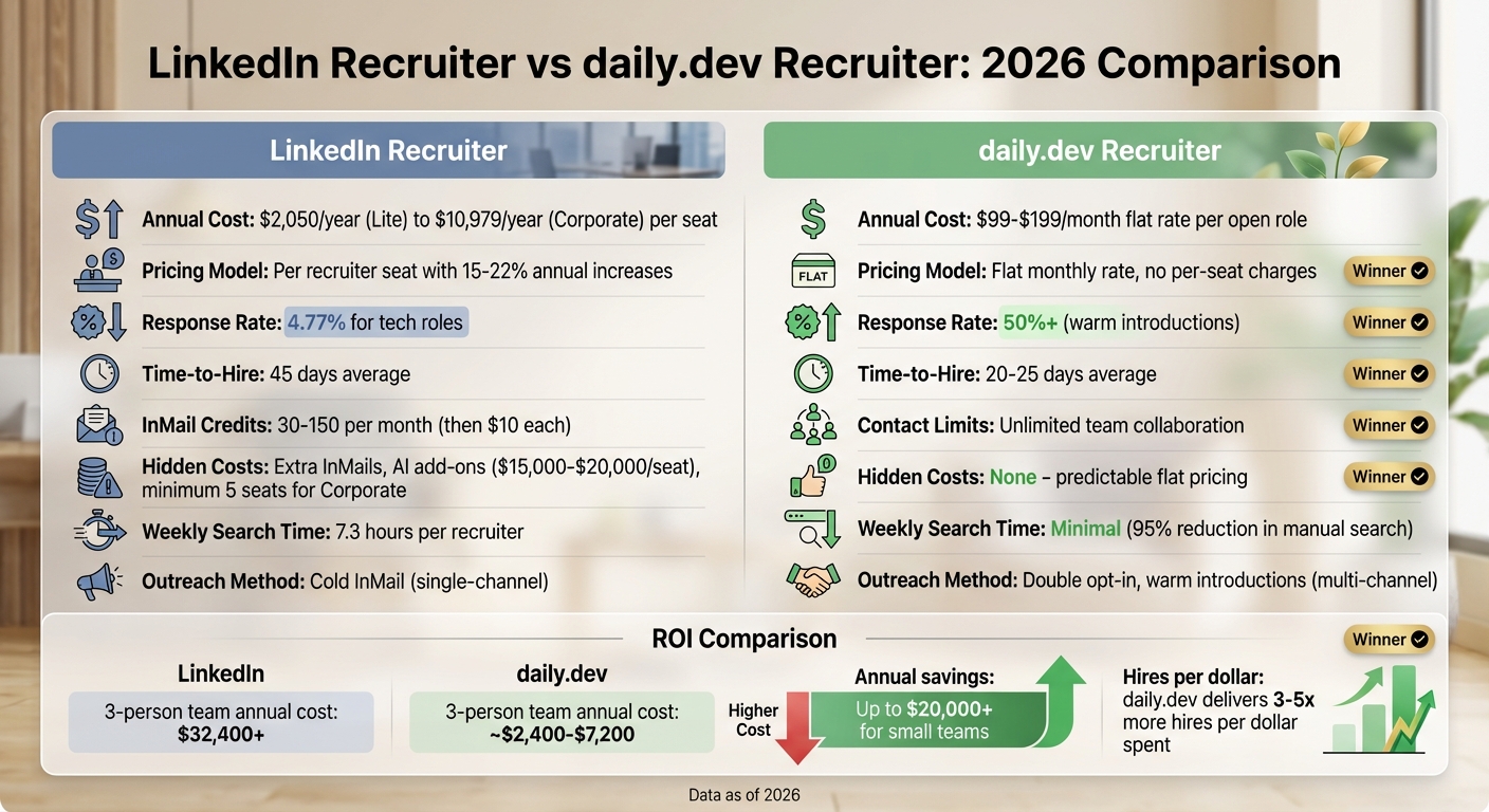 LinkedIn Recruiter vs daily.dev Recruiter: Cost and Performance Comparison 2026