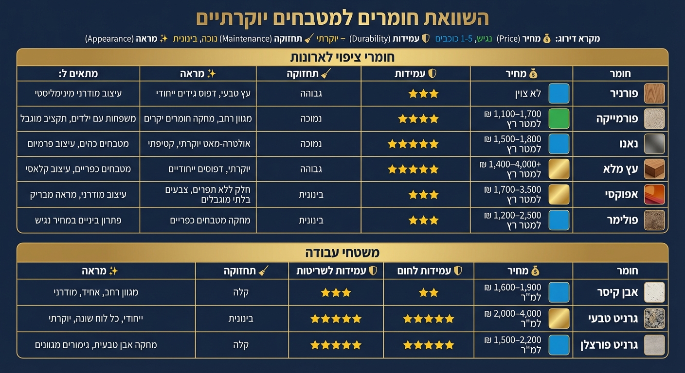 השוואת חומרים למטבחים: מחירים, עמידות ותחזוקה