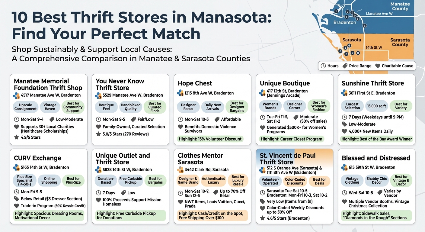 Manasota Thrift Stores Comparison Guide: Locations, Hours, and Specialties