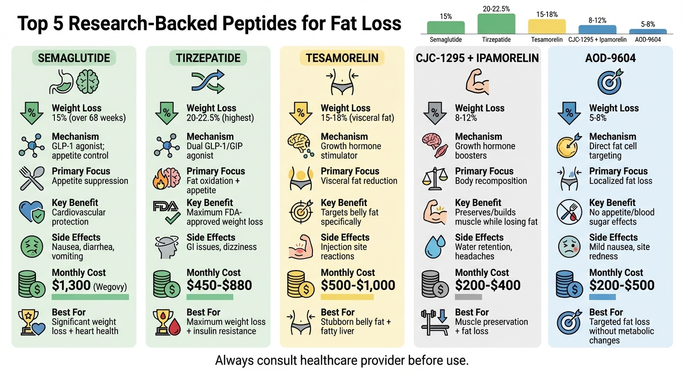 Top 5 Peptides for Fat Loss: Comparison of Effectiveness, Mechanisms, and Side Effects