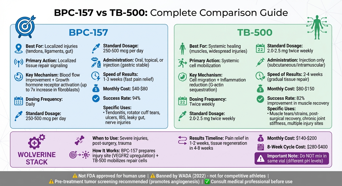 BPC-157 vs TB-500 Peptide Comparison Chart
