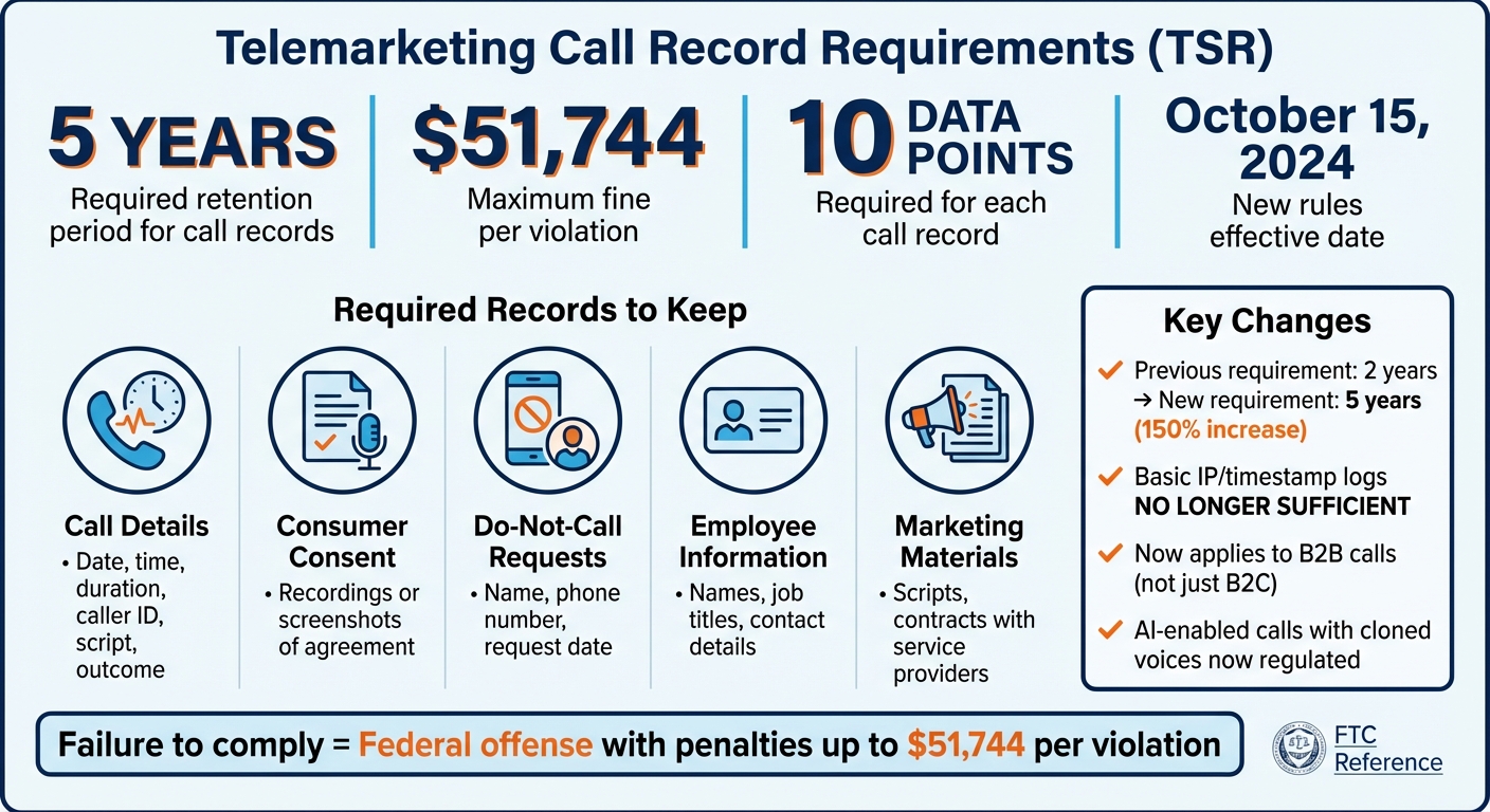 TSR Call Record Requirements: 5-Year Retention Rules and Penalties
