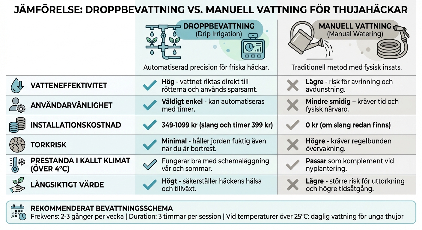 Jämförelse droppbevattning vs manuell vattning för thuja