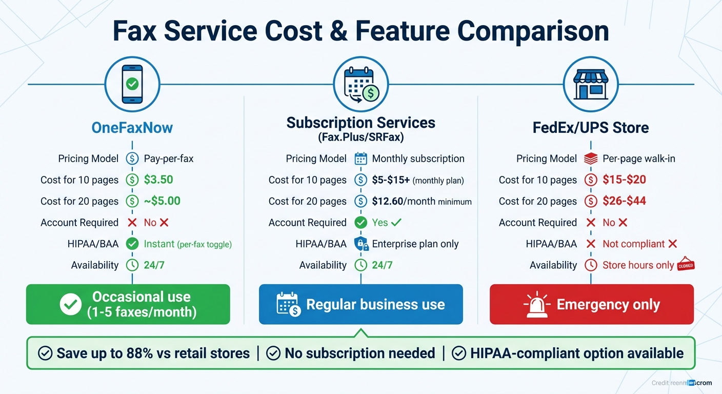 OneFaxNow vs FedEx/UPS and Other Online Fax Services Cost Comparison
