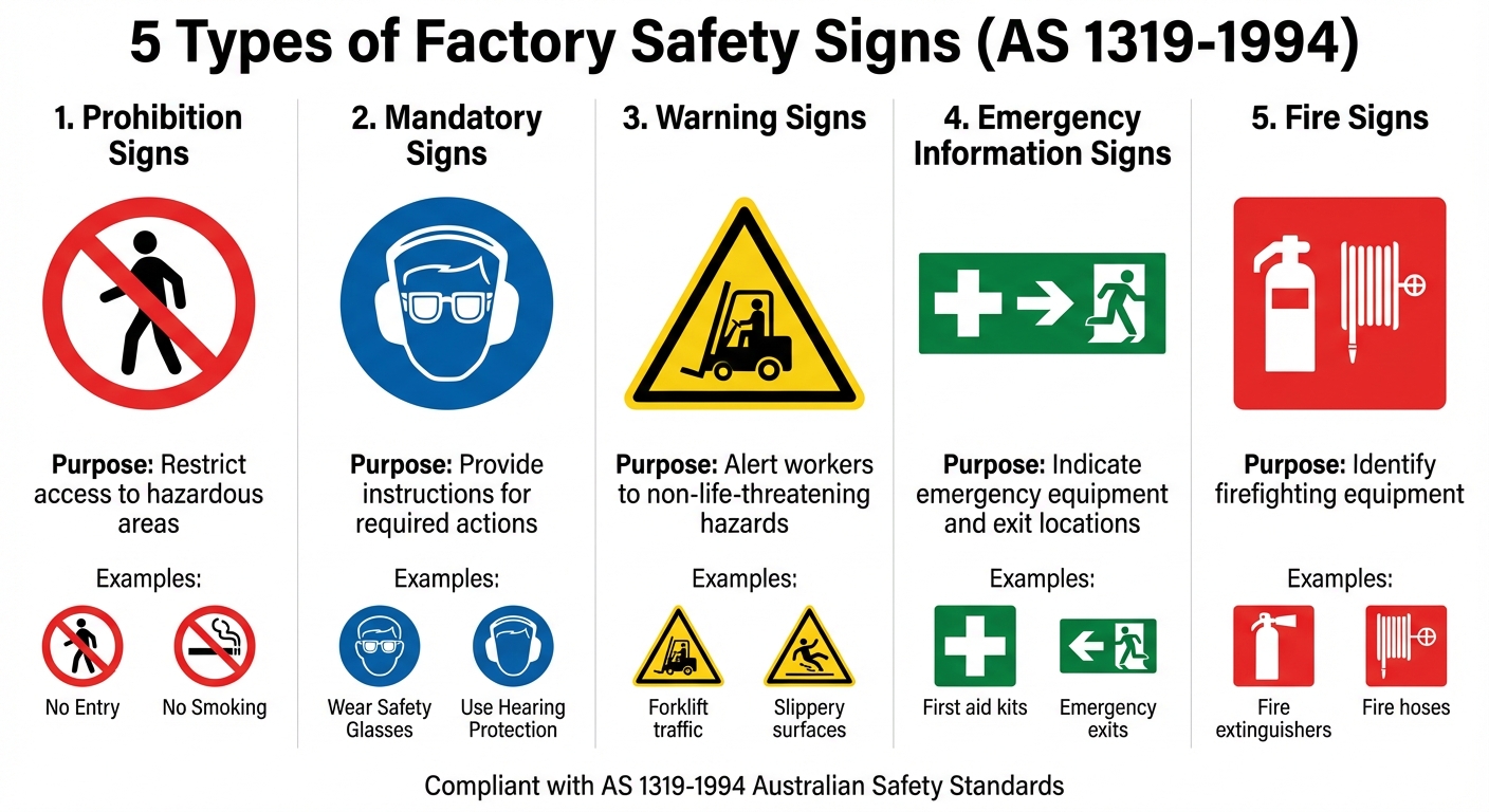 5 Types of Factory Safety Signs Under AS 1319-1994 Standards