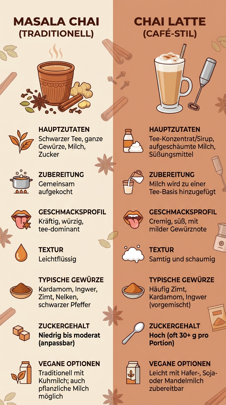 Masala Chai vs Chai Latte: Zubereitung, Geschmack und Zutaten im Vergleich