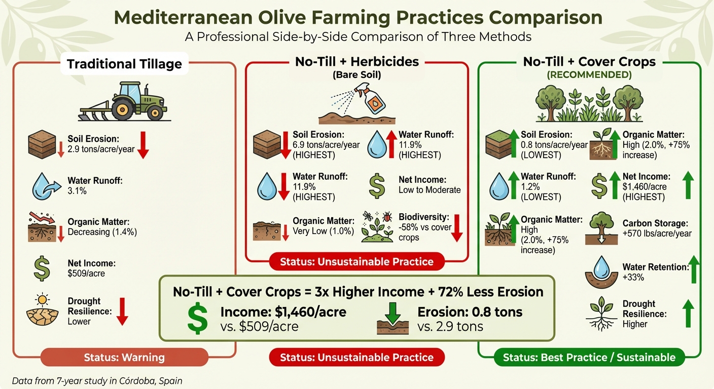 Comparison of Tillage Methods in Mediterranean Olive Farming: Soil Health and Economic Impact