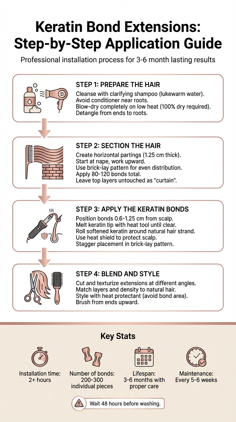 4-Step Keratin Bond Hair Extension Application Process