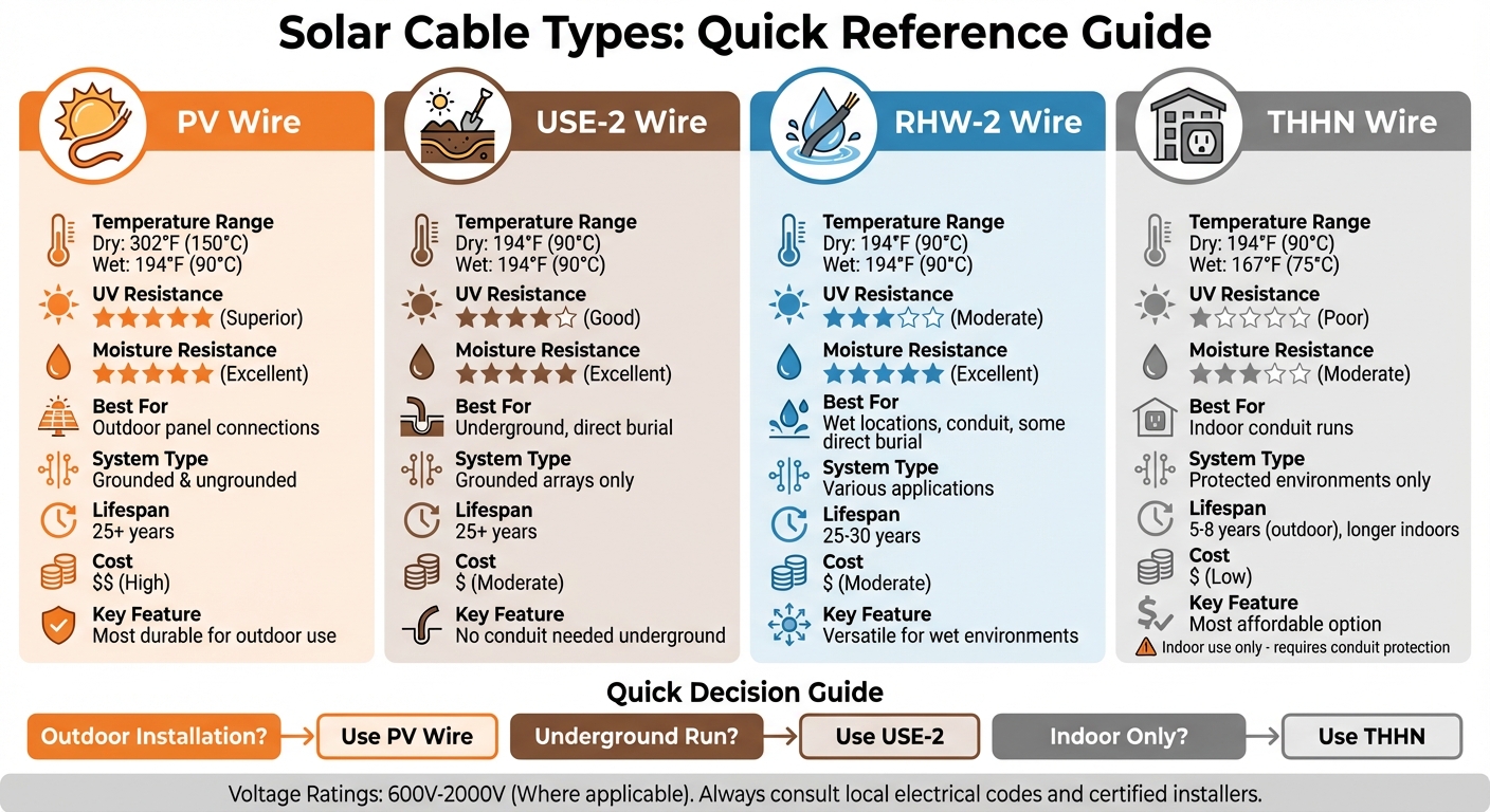 Solar Cable Types Comparison Chart for PV Systems