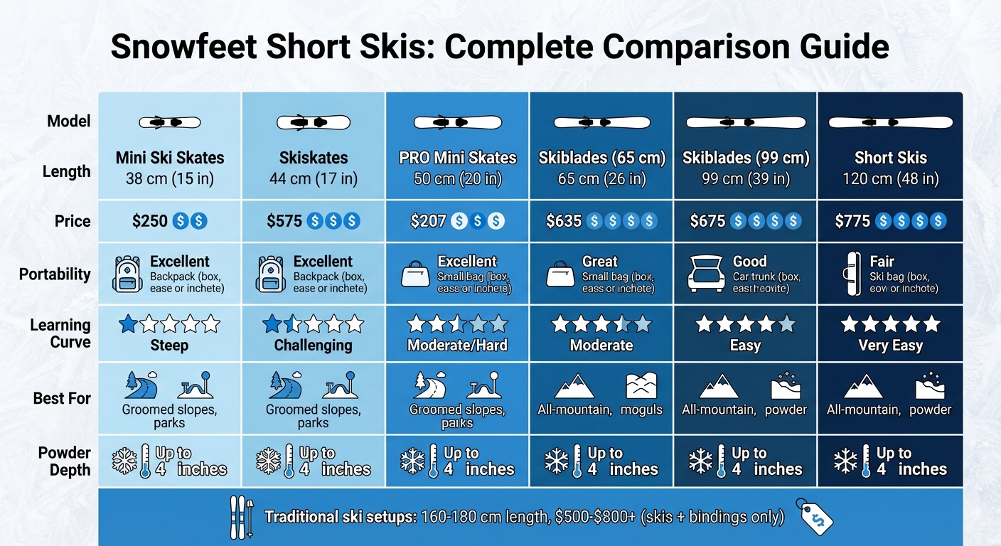 Snowfeet Short Skis Comparison: Length, Price, and Terrain Guide