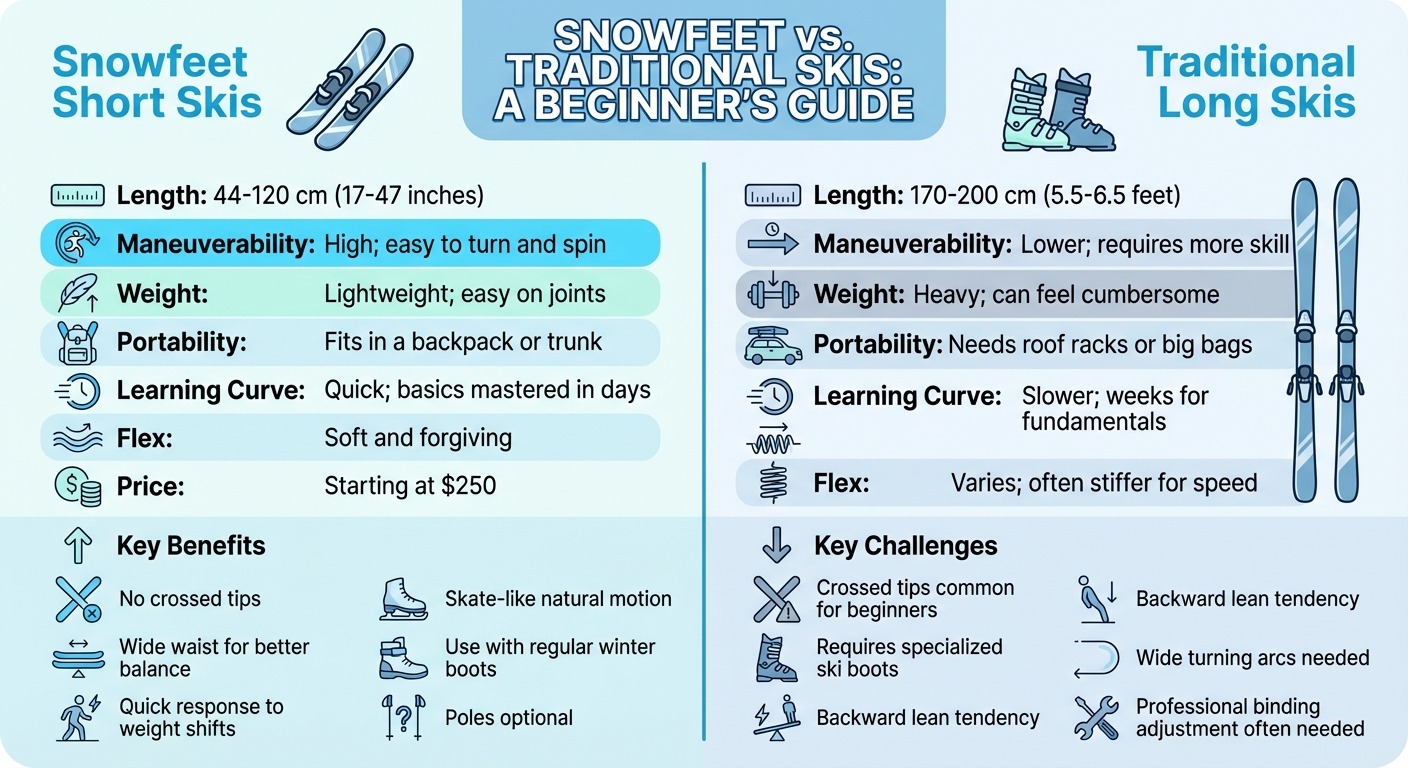 Snowfeet Short Skis vs Traditional Long Skis Comparison for Beginners