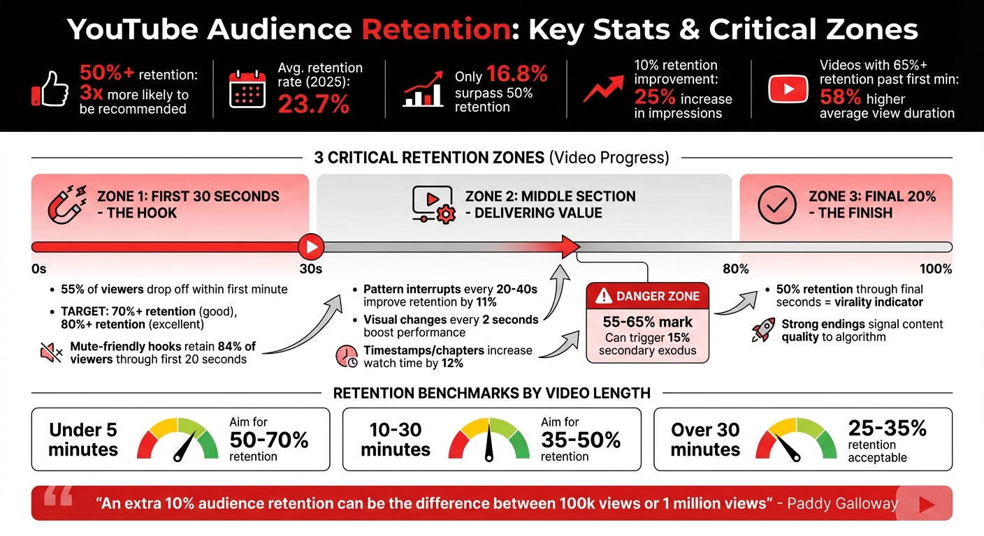 YouTube Audience Retention Statistics and Critical Zones for Video Success