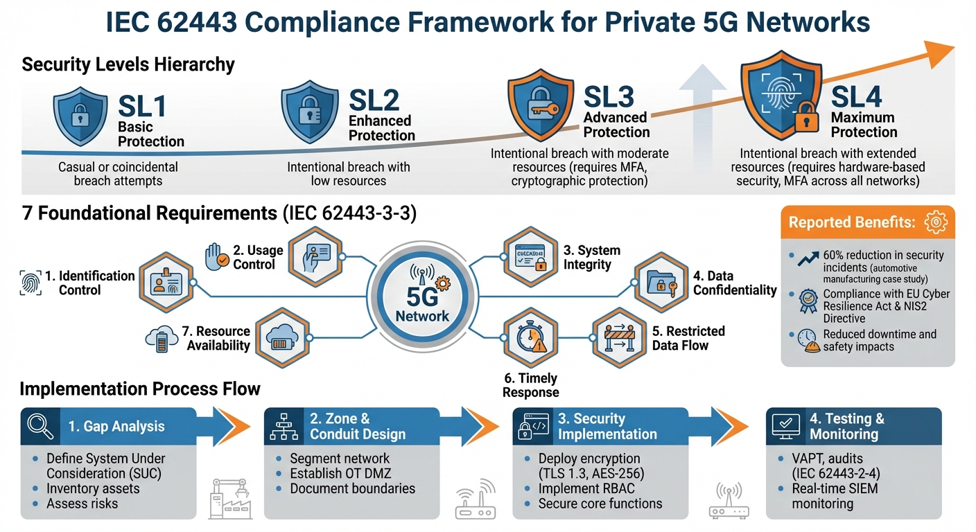 IEC 62443 Security Levels and Implementation Framework for Private 5G Networks