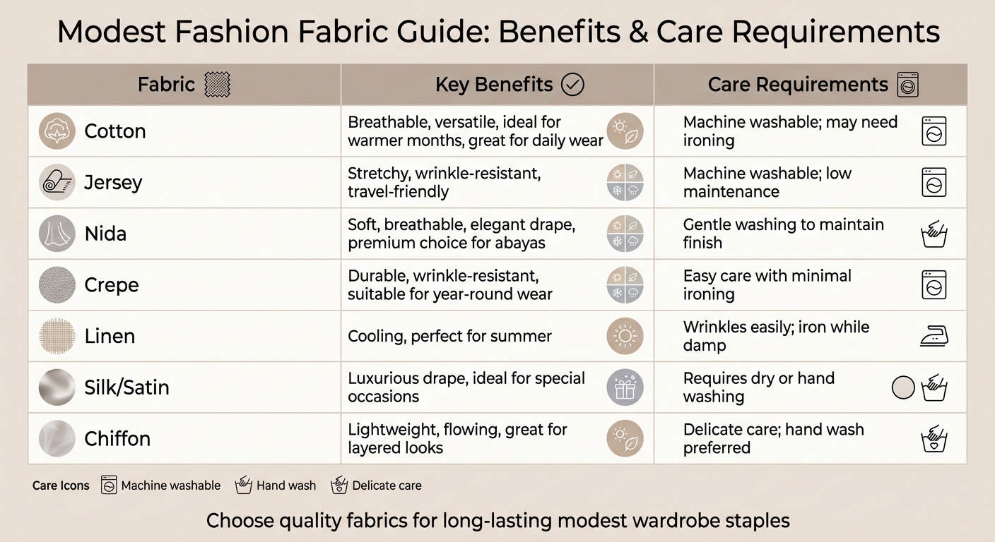 Modest Fashion Fabric Comparison Guide: Benefits and Care Requirements